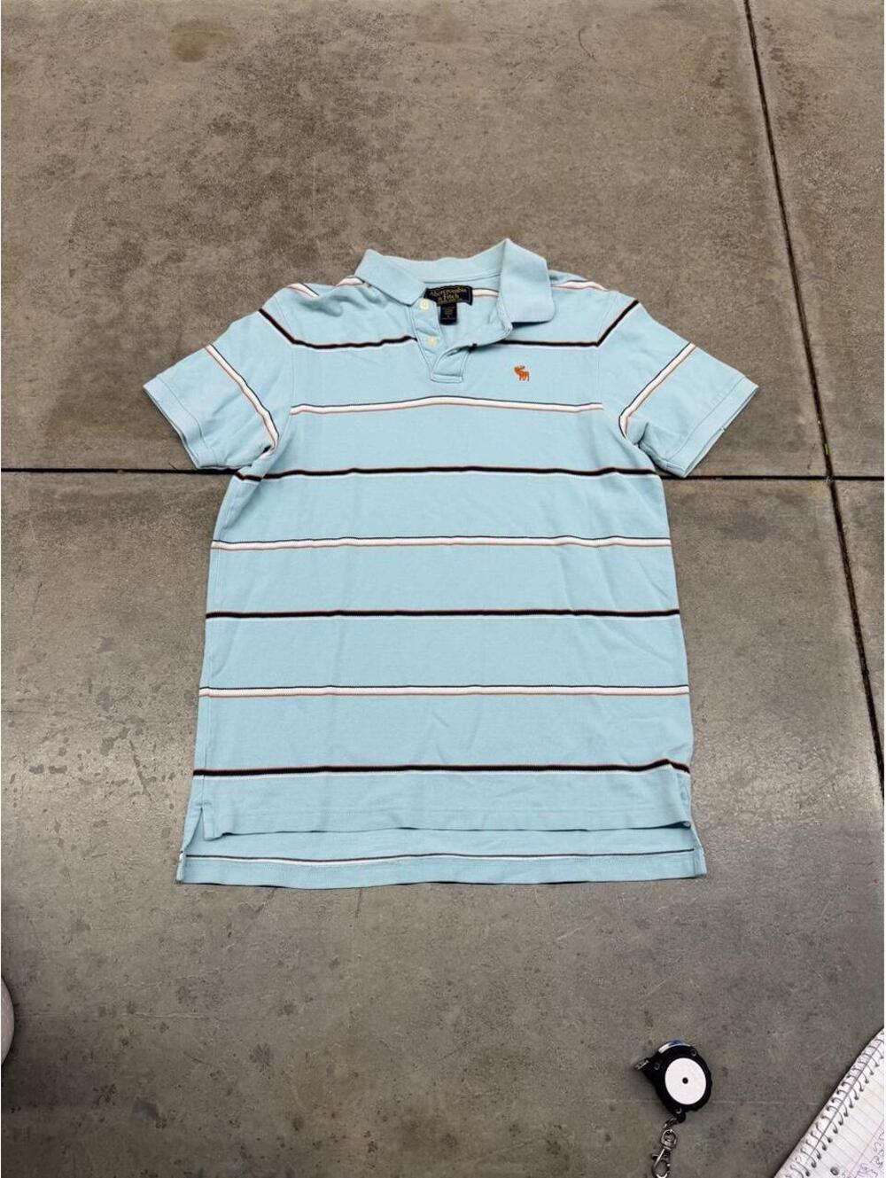 vintage abercrombie and fitch surf blue and brown striped polo shirt size large